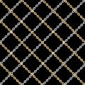 Seamless pattern of small golden and silver chains on black background. Repeat design ready for decor, fabric, prints, textile. Royalty Free Stock Photo