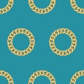 Seamless pattern of golden chains with circle shape on mint green background. Repeat design ready for decor, fabric, prints, texti Royalty Free Stock Photo