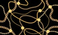 Luxury Fashional Pattern with Golden Chains on Black Background. Ready for Textile Prints.