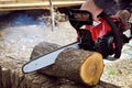 Chainsaw blade cutting