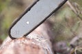 Chainsaw blade cutting log of wood Royalty Free Stock Photo