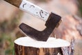 Chainsaw blade cutting log of wood Royalty Free Stock Photo