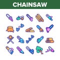 Chainsaw Collection Elements Icons Set Vector