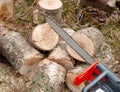 Chainsaw cutting wood