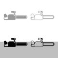 Chainsaw in hand lumberjack woodcutter set icon grey black color vector illustration image flat style solid fill outline contour