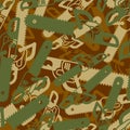 Chainsaw Military pattern seamless. lumberjack Tool army background. Green protective texture. Hunter soldier ornament