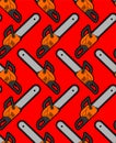 Chainsaw pattern seamless. lumberjack Tool background. vector ornament