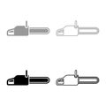 Chainsaw Petrol chain saw Lumberjack tool set icon grey black color vector illustration flat style image