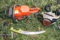 Chainsaw and pruning handsaw Royalty Free Stock Photo