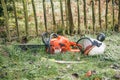 Chainsaw and pruning handsaw Royalty Free Stock Photo