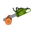 Chainsaw sawing wood tree isolated on white background. Professional instrument, working tool. Petrol chain saw.