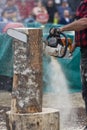 Chainsaw Sculptor carving log sculpture Royalty Free Stock Photo