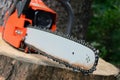 Chainsaw on the stump Royalty Free Stock Photo