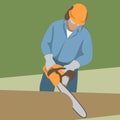 Chainsaw Worker vector illustration flat style front