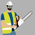 Chainsaw Worker vector illustration flat style front Royalty Free Stock Photo