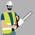 Chainsaw Worker vector illustration flat style front