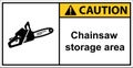 Chainsaws, warning signs for chainsaw storage areas.Sign caution