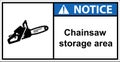 Chainsaws, warning signs for chainsaw storage areas.Sign notice