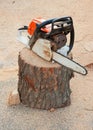 Chainsow on a chump Royalty Free Stock Photo