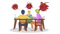 Three men were friends eating together. with virus covid-19. Royalty Free Stock Photo