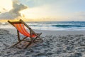 Chair beach on sand in the summer vacation nature travel beautiful summer landscape with - Tropical Holiday sunset or sunrise on Royalty Free Stock Photo