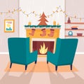 Chair and christmas fireplace