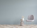 Chair with coffee table in living room interior, pastel colors interior, wall mock up background