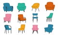Chair collection. Doodle cozy armchair for relaxation. House decoration. Interior furniture element. Comfortable seat