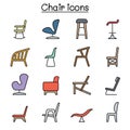 Chair color line icon set