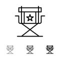Chair, Director, Movies, Star, Television Bold and thin black line icon set