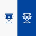 Chair, Director, Movies, Star, Television Line and Glyph Solid icon Blue banner Line and Glyph Solid icon Blue banner