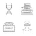 Chair of the director, typewriter, cinematographic signboard, film-man. Films and cinema set collection icons in outline Royalty Free Stock Photo