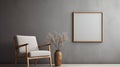 Minimalist Gray Chair With Wood Frame On Serene Gray Wall Royalty Free Stock Photo
