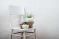 Chair and empty wall background, interior art poster mock up Royalty Free Stock Photo