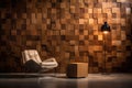 Chair in Front of Wooden Wall, Simple and Rustic Decor, Wallpapered, wood-paneled walls with a natural wood finish, Wallcovering