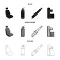 Chair with headrest, fire extinguisher, car candle, petrol station, Car set collection icons in black,monochrome,outline Royalty Free Stock Photo