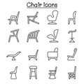 Chair icon set in thin line style Royalty Free Stock Photo