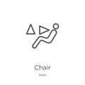 chair icon vector from auto collection. Thin line chair outline icon vector illustration. Outline, thin line chair icon for