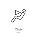 chair icon vector from auto collection. Thin line chair outline icon vector illustration. Outline, thin line chair icon for