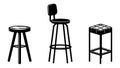 Chair icons set. Black silhouette of stool icon in flat style
