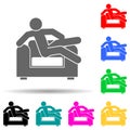 Chair, lazy, man multi color style icon. Simple glyph, flat vector of man sitting on icons for ui and ux, website or mobile Royalty Free Stock Photo