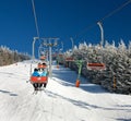 Chair lift on Mount Serak for downhill skiers Royalty Free Stock Photo