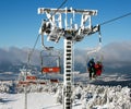 Chair lift on Mount Serak for downhill skiers Royalty Free Stock Photo