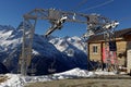 Chair lift. Ski complex Dombai-Vegas at height 2500 m. Dombai, Karachay-Cherkessia, Russia. November 24, 2016