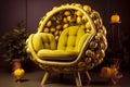 A chair made out of apples in a room