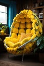 A chair made out of bananas in a living room, banana chair
