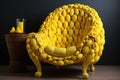 A chair made out of bananas sitting on top of a wooden table, banana chair
