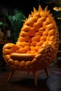 A chair made out of orange leather, pineapple chair.