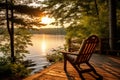 Chair near lake, beautiful lakeside landscape