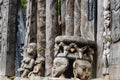 Chair and other African wood carvings at traditional Fon`s palace in Bafut, Cameroon, Africa